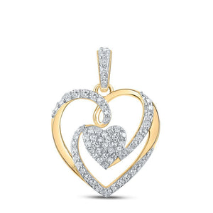 10kt Yellow Gold Womens Round Diamond Heart Pendant 1/4 Cttw