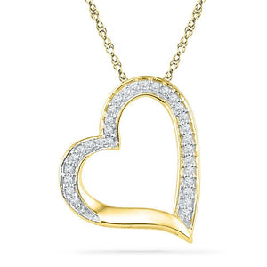 10kt Yellow Gold Womens Round Diamond Heart Outline Pendant 1/8 Cttw