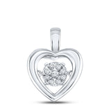 10kt White Gold Womens Round Diamond Moving Twinkle Heart Pendant 1/20 Cttw