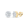 14kt Yellow Gold Womens Round Diamond Flower Cluster Earrings 1 Cttw