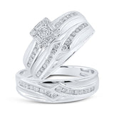 10kt White Gold His Hers Round Diamond Square Matching Wedding Set 5/8 Cttw