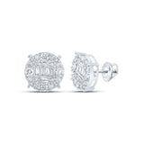 10kt White Gold Round Diamond Circle Cluster Earrings 1 Cttw