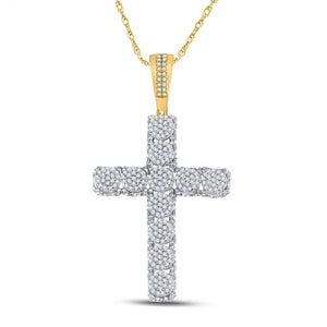 10kt Yellow Gold Mens Round Diamond Cross Charm Pendant 1 Cttw