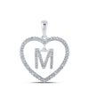 10kt White Gold Womens Round Diamond Heart M Letter Pendant 1/4 Cttw