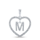 10kt White Gold Womens Round Diamond Heart M Letter Pendant 1/4 Cttw