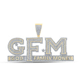 10kt Yellow Gold Mens Round Diamond God Family Money GFM Phrase Charm Pendant 3 Cttw