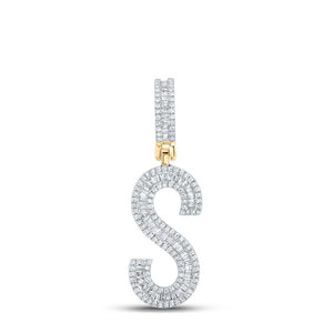 10kt Yellow Gold Mens Baguette Diamond Initial S Letter Charm Pendant 3/4 Cttw