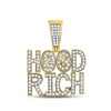 10kt Yellow Gold Mens Round Diamond Hood Rich Phrase Charm Pendant 1-3/4 Cttw