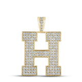 10kt Yellow Gold Mens Round Diamond H Initial Letter Charm Pendant 2-1/3 Cttw