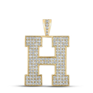 10kt Yellow Gold Mens Round Diamond H Initial Letter Charm Pendant 2-1/3 Cttw