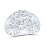 10kt White Gold Mens Round Diamond Circle Cluster Ring 1-5/8 Cttw