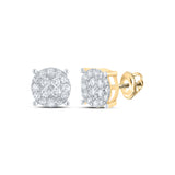 14kt Yellow Gold Round Diamond Cluster Earrings 3/4 Cttw