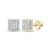 10kt Yellow Gold Womens Round Diamond Square Earrings 1/2 Cttw