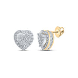 10kt Yellow Gold Womens Round Diamond Heart Earrings 5/8 Cttw