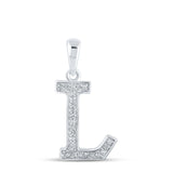 10kt White Gold Womens Round Diamond Initial L Letter Pendant 1/12 Cttw