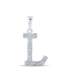 10kt White Gold Womens Round Diamond Initial L Letter Pendant 1/12 Cttw