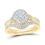 10kt Yellow Gold Round Diamond Oval Bridal Wedding Ring Band Set 1/2 Cttw