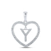 10kt White Gold Womens Round Diamond Heart Y Letter Pendant 1/4 Cttw