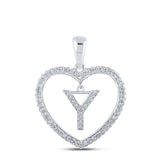 10kt White Gold Womens Round Diamond Heart Y Letter Pendant 1/4 Cttw