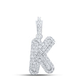 10kt White Gold Womens Round Diamond K Initial Letter Pendant 1/5 Cttw