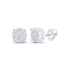 Sterling Silver Womens Round Diamond Cluster Earrings 1/8 Cttw