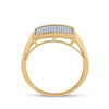 10kt Yellow Gold Mens Round Diamond Ribbed Rectangle Cluster Ring 1/4 Cttw