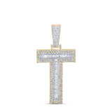 14kt Two-tone Gold Mens Baguette Diamond T Initial Letter Charm Pendant 1-3/8 Cttw