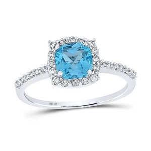 10kt White Gold Womens Cushion Synthetic Blue Topaz Diamond Solitaire Ring 1-1/5 Cttw