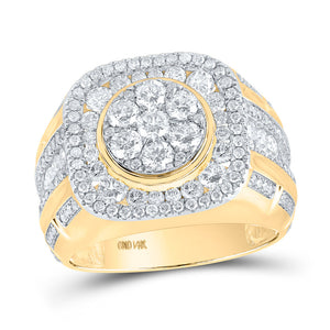 14kt Yellow Gold Mens Round Diamond Cushion Square Cluster Ring 3 Cttw