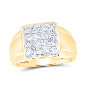 10kt Yellow Gold Mens Round Diamond Square Ring 1 Cttw