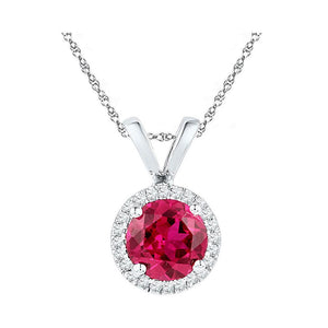 10kt White Gold Womens Round Synthetic Ruby Solitaire Pendant 1 Cttw
