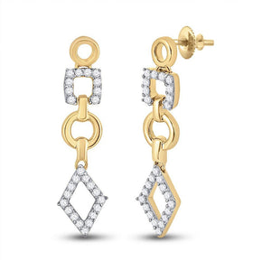 14kt Rose Gold Womens Round Diamond Geometric Dangle Earrings 1/3 Cttw