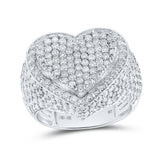 10kt White Gold Womens Round Diamond Heart Ring 3 Cttw