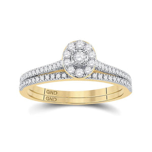 10kt Yellow Gold Round Diamond Oval Bridal Wedding Ring Band Set 1/3 Cttw