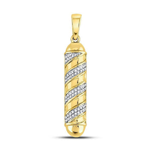 10kt Yellow Gold Mens Round Diamond Barber Pole Charm Pendant 1/8 Cttw