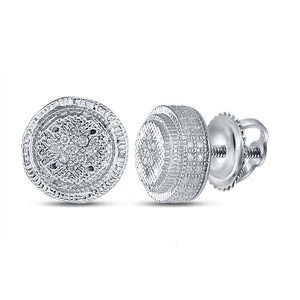 Sterling Silver Round Diamond 3D Circle Disk Earrings 1/20 Cttw