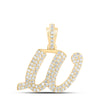 10kt Yellow Gold Womens Round Diamond W Cursive Initial Letter Pendant 1/2 Cttw