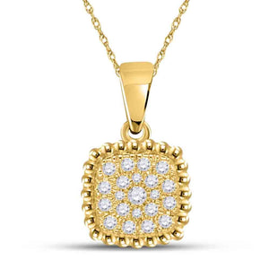 10kt Yellow Gold Womens Round Diamond Square Pendant 1/6 Cttw