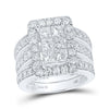 14kt White Gold Princess Diamond Halo Bridal Wedding Ring Band Set 3-1/2 Cttw