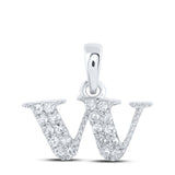 10kt White Gold Womens Round Diamond W Initial Letter Pendant 1/10 Cttw