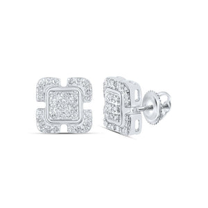 10kt White Gold Womens Round Diamond Square Earrings 1/6 Cttw