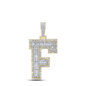 10kt Yellow Gold Mens Baguette Diamond F Initial Letter Charm Pendant 2-3/8 Cttw