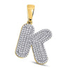 10kt Yellow Gold Mens Round Diamond Letter K Bubble Initial Charm Pendant 5/8 Cttw