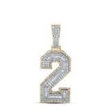 10kt Two-tone Gold Mens Baguette Diamond Number 2 Charm Pendant 1-5/8 Cttw