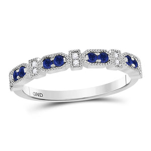 10kt White Gold Womens Round Blue Sapphire Diamond Stackable Band Ring 1/4 Cttw