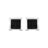 Sterling Silver Round Black Color Enhanced Diamond Square Earrings 1/20 Cttw