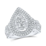 10kt White Gold Round Diamond Teardrop Bridal Wedding Engagement Ring 1-1/2 Cttw