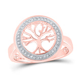 10kt Rose Gold Womens Round Diamond Tree of Life Circle Ring 1/10 Cttw