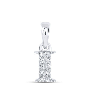 10kt White Gold Womens Round Diamond I Initial Letter Pendant 1/20 Cttw