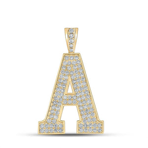10kt Yellow Gold Mens Round Diamond A Initial Letter Charm Pendant 1-3/4 Cttw